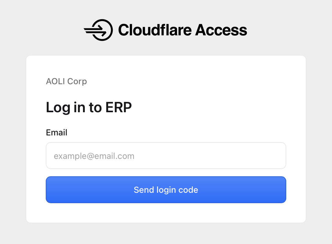 Cloudflare Access 登录页面，输入公司邮箱后点击 Send login code